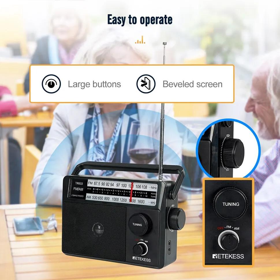 Retekess TR633 Radio FM Radios portables AM FM Rechargeable à piles Radio recherche indicateur lumin