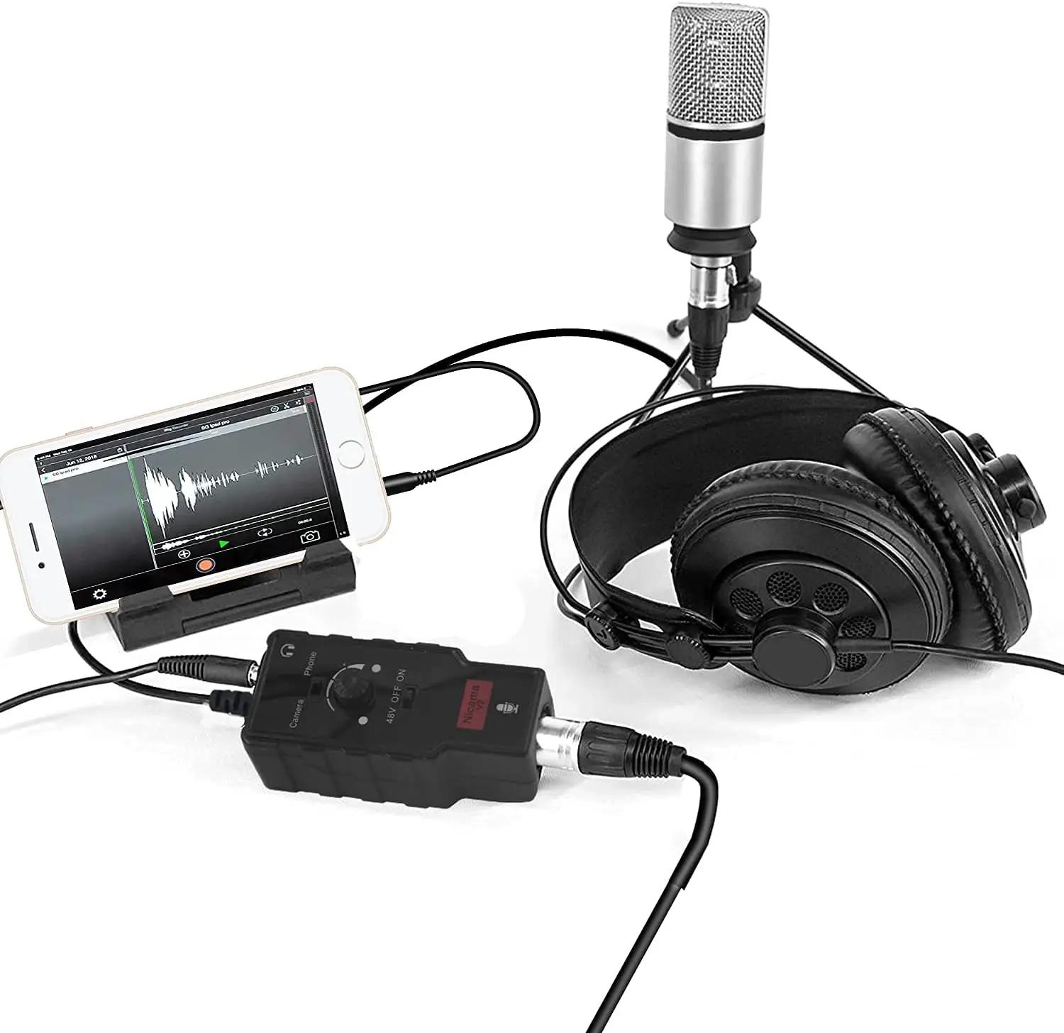 Adaptateur de Microphone/guitare Nicama V2 XLR femelle vers 3.5mm, préampli de Microphone pour iPhon