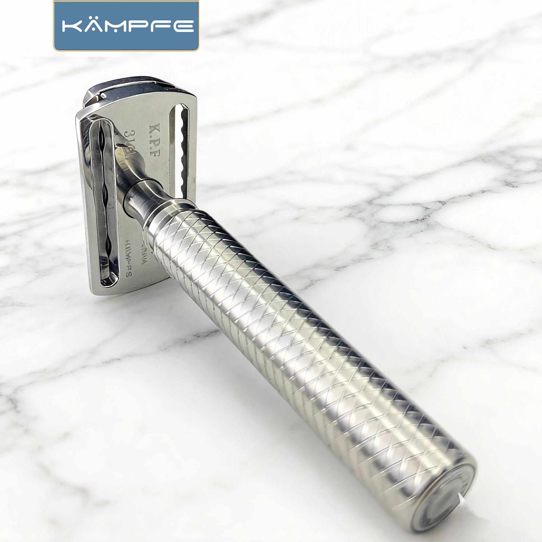 Rasoir de sécurité classique Kampfe en acier inoxydable à double tranchant pour hommes, avec poignée