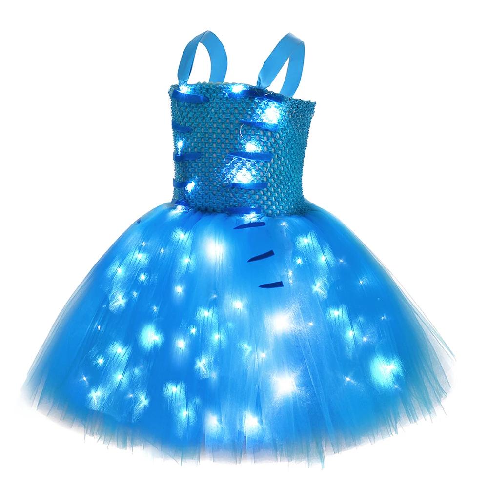 Costumes d'Avatar avec Lumières LED pour Bol, Robe Tutu Dégradé d'Halloween avec Oreilles d'Elfe, Te
