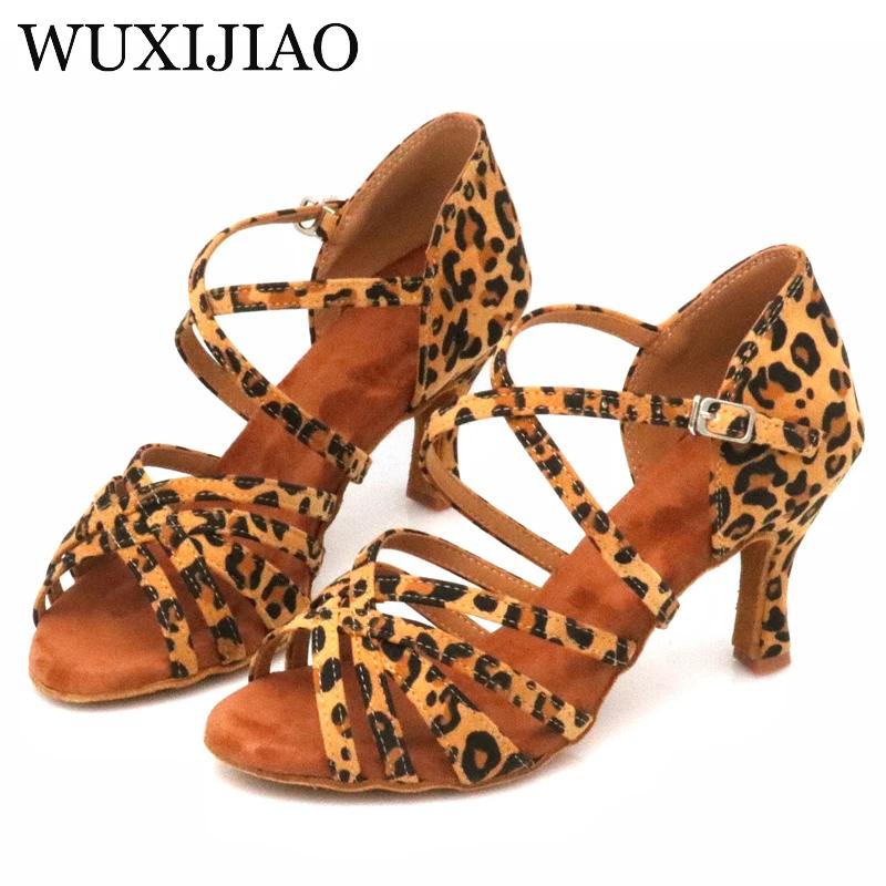 Chaussures de danse latine imprimées léopard pour femmes, chaussures de salsa à semelles souples, sa