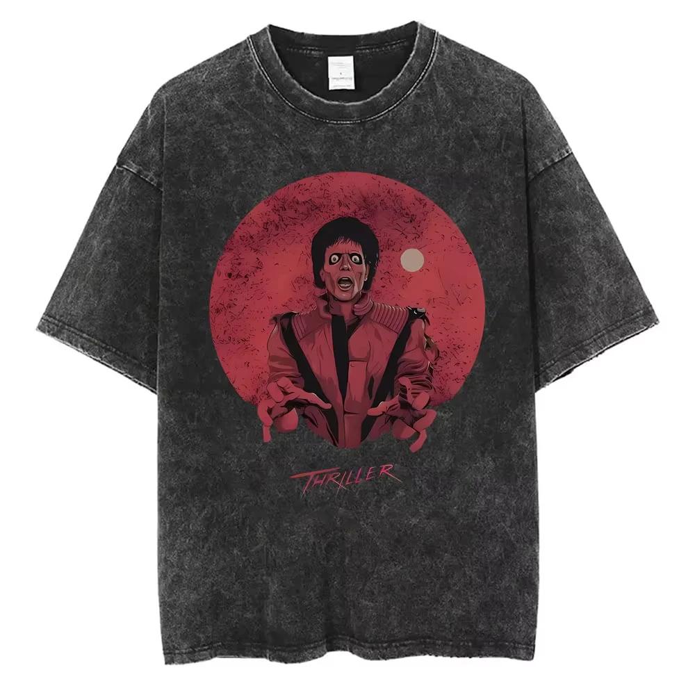 T-shirts vintage délavés Michael Jackson le roi de la pop pour hommes et femmes, t-shirt décontracté