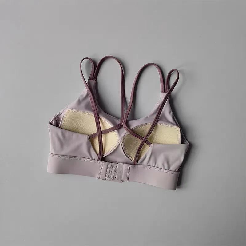 Soutien-gorge de sport une pièce à double bretelles croisées dans le dos, color block, séchage rapid