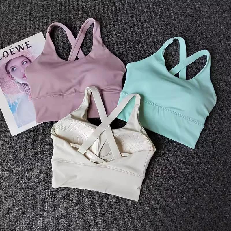 Soutien-gorge de sport intégré à bonnets fixes pour femme, débardeur d'entraînement dos nu pour la c
