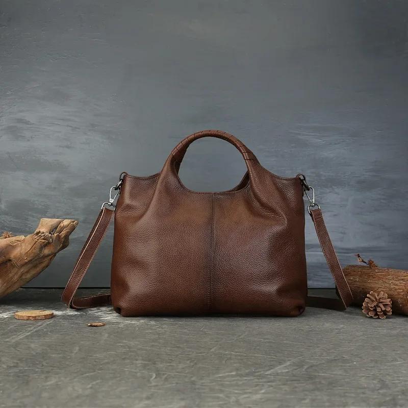 Sac fourre-tout Vintage en cuir véritable pour femmes, fourre-tout de bonne qualité, grand sac à ban