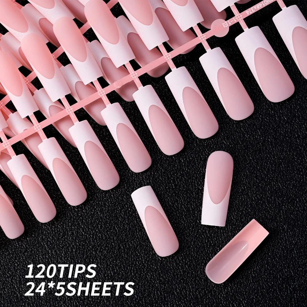 Faux ongles français longs et carrés, bord blanc, cercueil de Ballet portable, couverture complète,