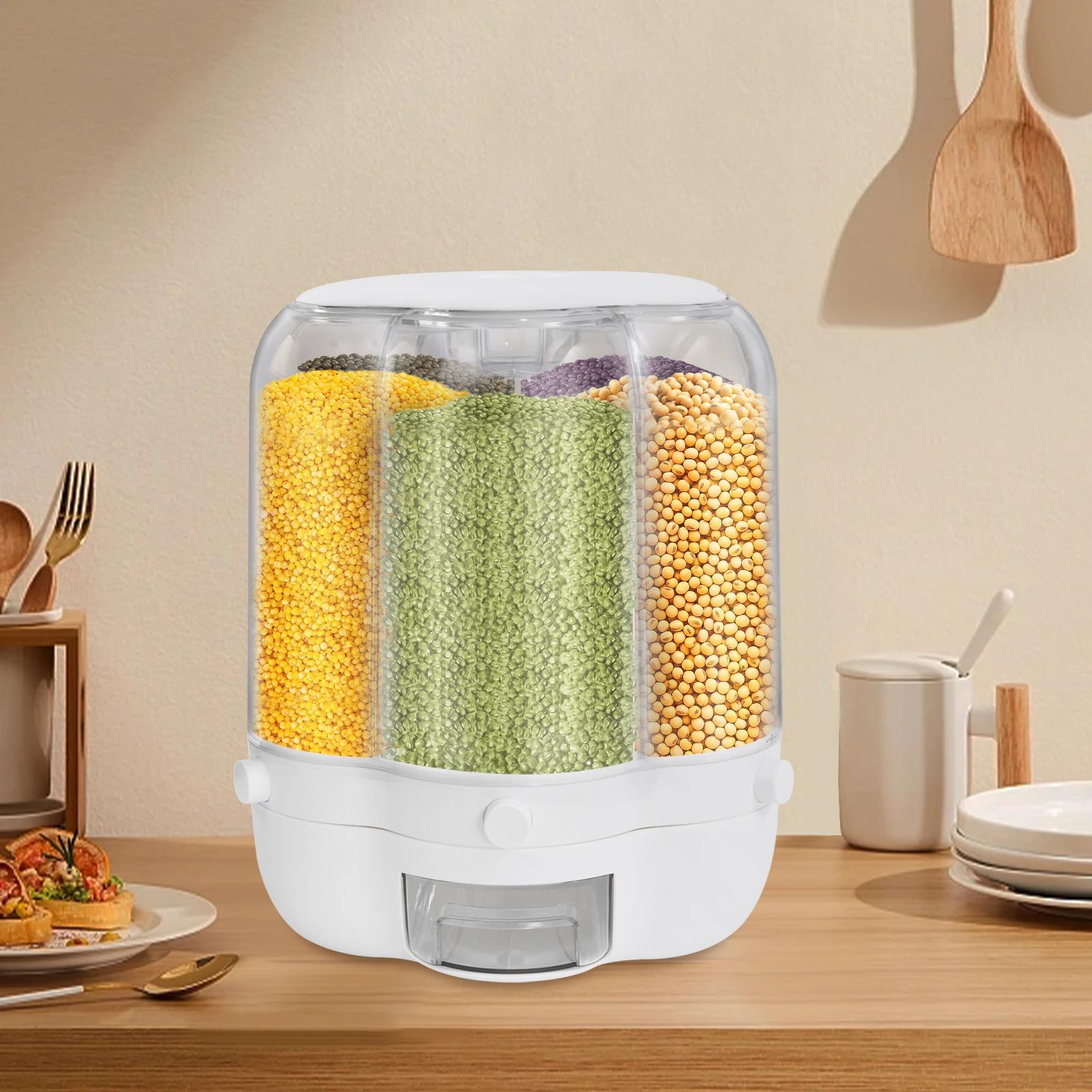Distributeur Rotatif de Riz à 6 Grilles, Récipient de Rangement pour Grains Entiers, avec Couvercle,