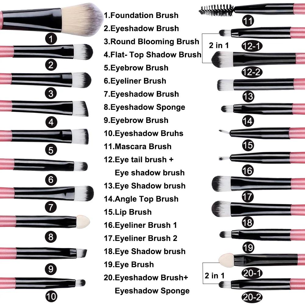 Ensemble de pinceaux de maquillage pour les yeux, 20 pièces, pinceau correcteur, cosmétique pour les