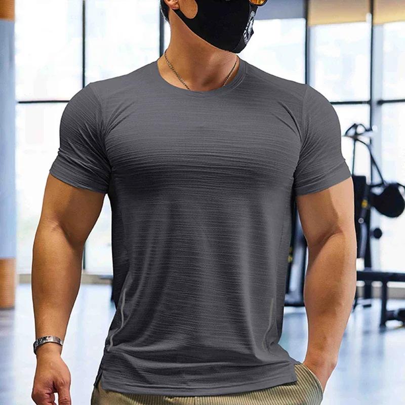 Entraînement musculaire Compression T-shirt homme course coupe sèche T-shirt couleur unie grande tai