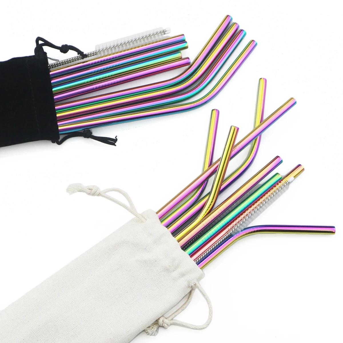Pailles métalliques colorées réutilisables, ensemble de pailles en acier inoxydable 304 avec barre d