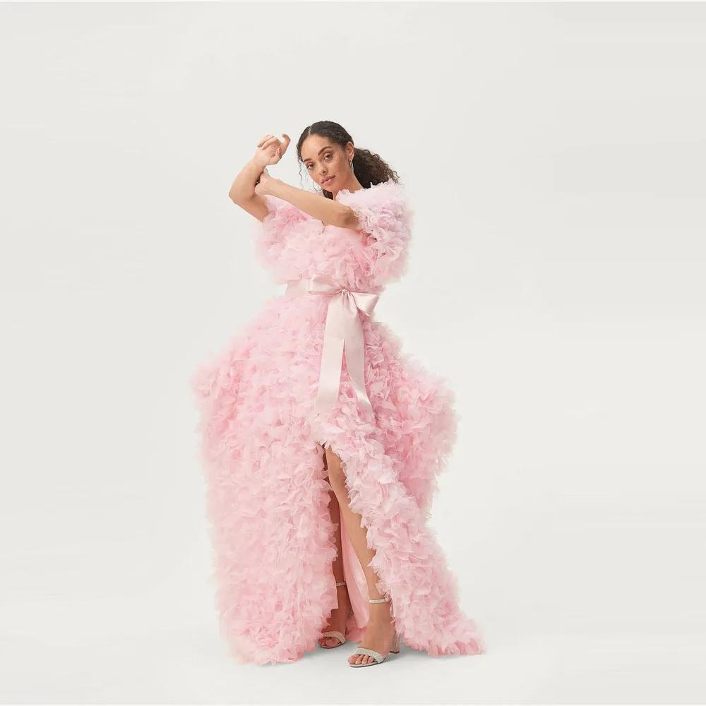Robes de soirée roses pour femmes à manches courtes, robes de mariée, robes de cérémonie d'anniversa