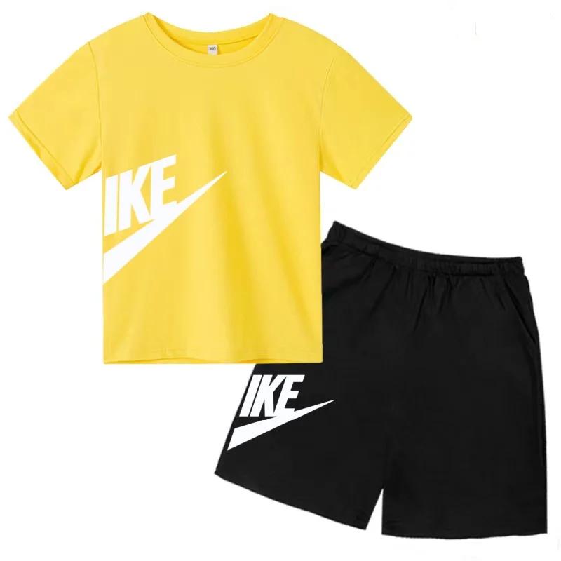 Ensemble deux pièces été blanc T-shirt + short pour enfants, nouvelle collection mode avec lettres,