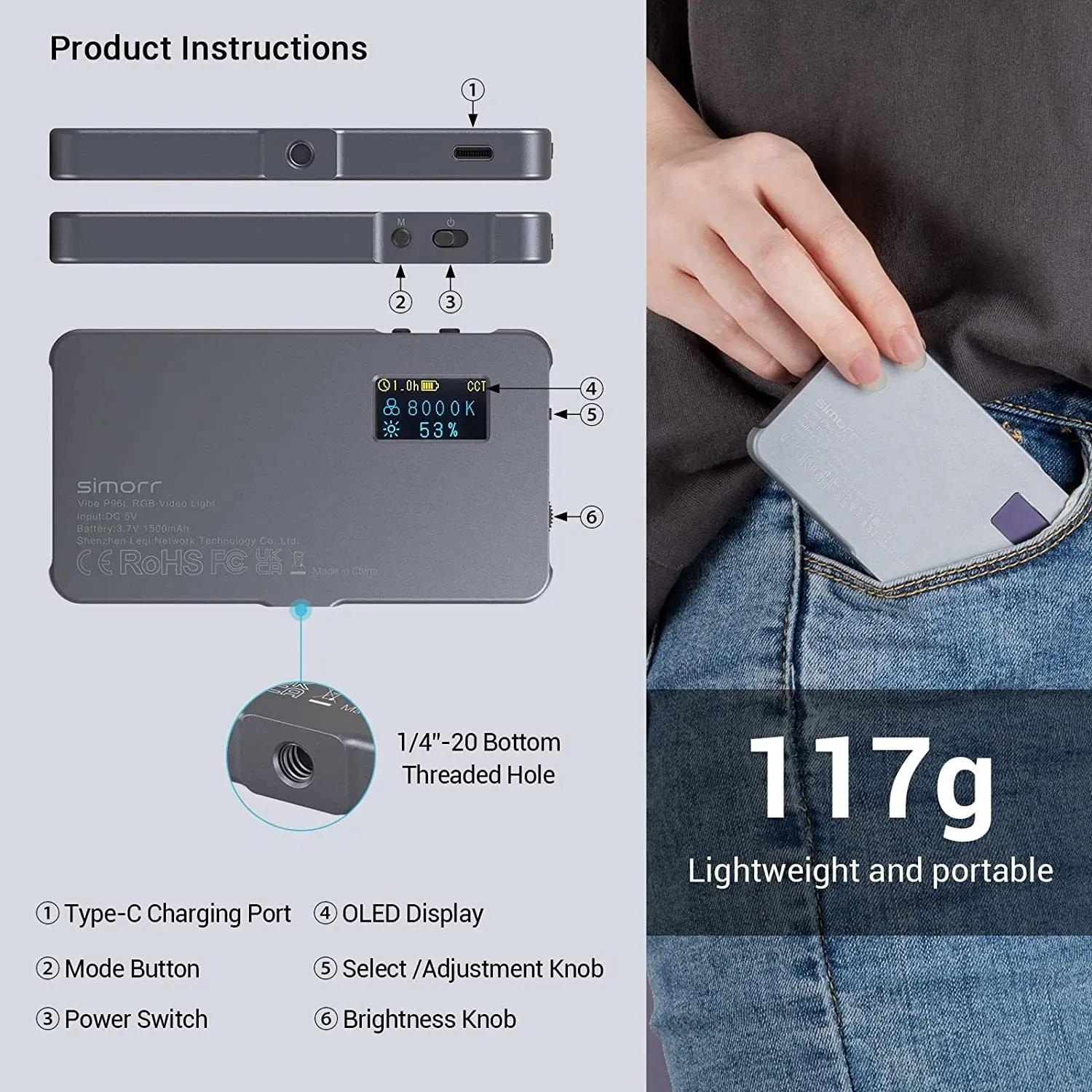 SMALLRIG-Lampe vidéo P96L RGB, éclairage portable pour appareil photo, remplissage de documents comp