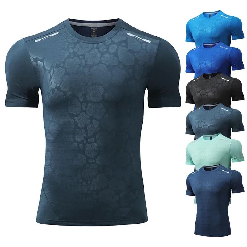 Hommes course Compression T-shirt coupe sèche à manches courtes Sport t-shirts mâle gymnase Fitness