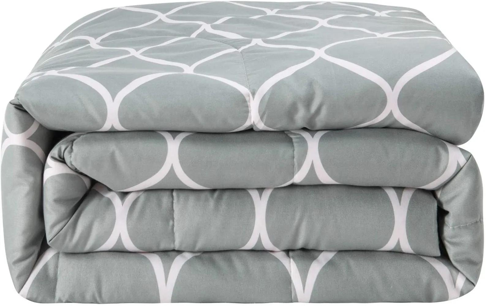 Parure de lit double en polyester gris, géométrique, couette, 2 pièces