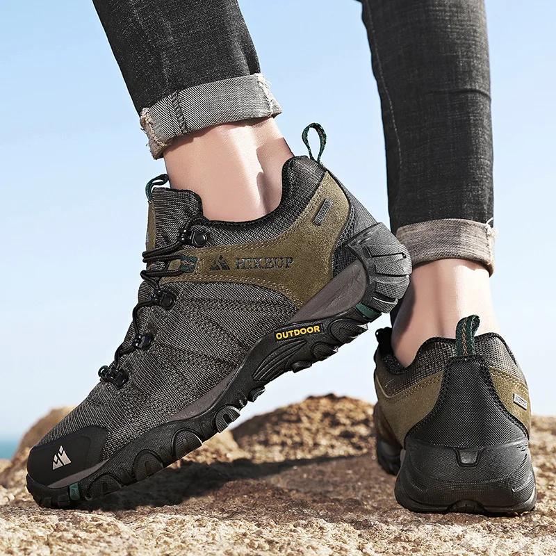 Chaussures randonnée homme cuir véritable HIKEUP - Semelle caoutchouc trekking 4 saisons plein air