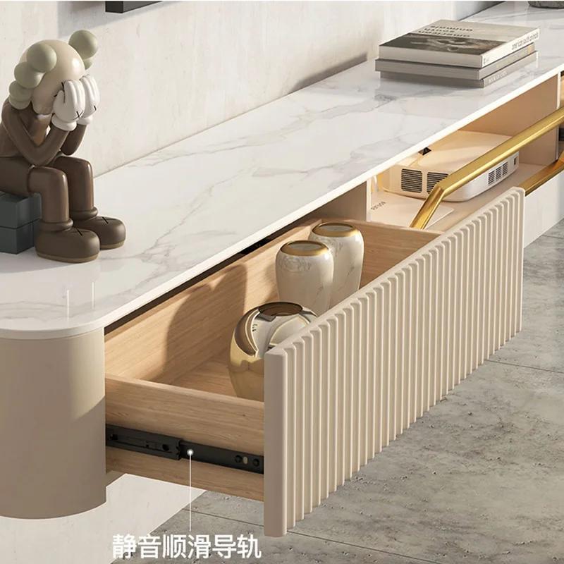 Ensemble de meuble TV flottant de luxe en ardoise, meuble TV minimaliste mural et Table basse, Solut
