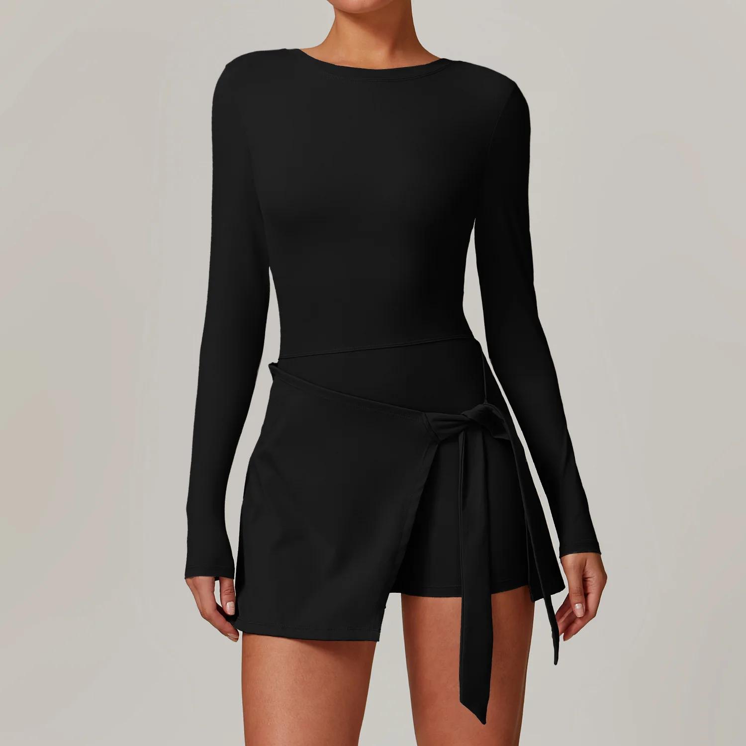 Barboteuse dos nu manches longues sport Fitness body siamois - Vêtements sport femmes combinaison jupe