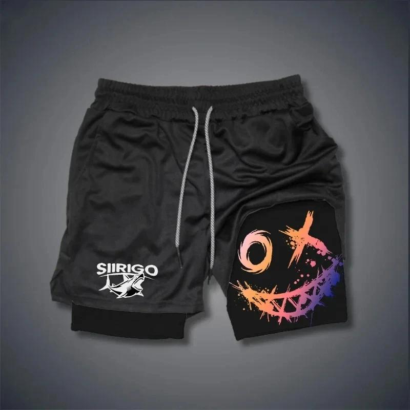 Short de Fitness imprimé visage souriant pour hommes, Double couche 2 en 1, séchage rapide, Fitness,