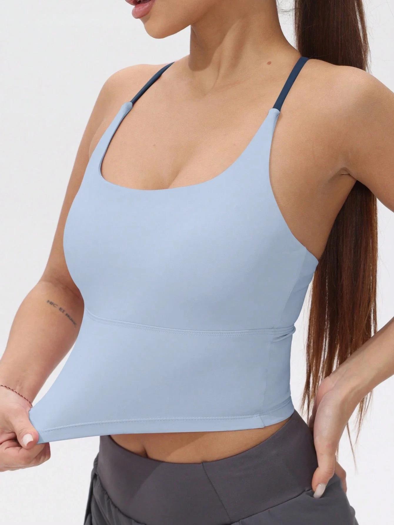 FItfemme Débardeur de sport croisé pour femme - Séchage rapide avec bonnets rembourrés - Idéal pour