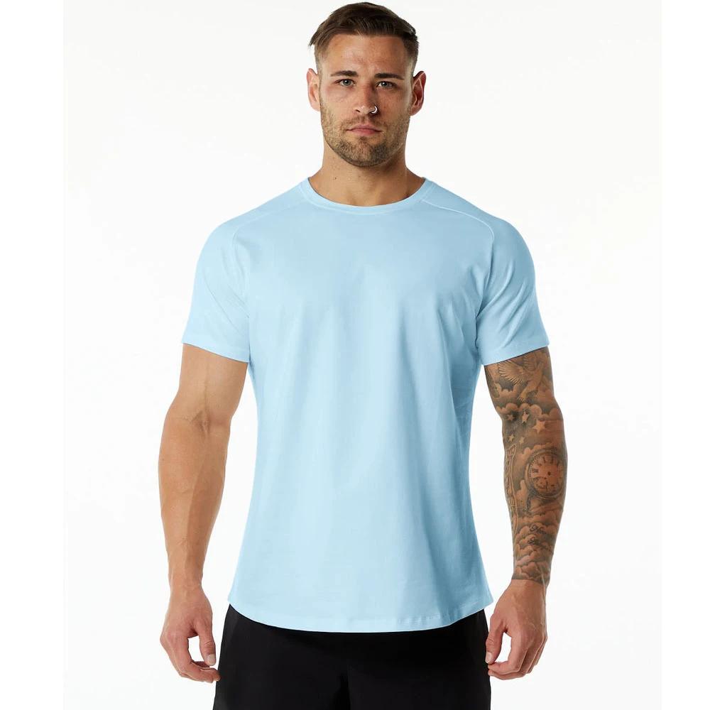 T-shirt en coton pour homme, couleur unie, qualité supérieure, manches courtes, pour le sport et le