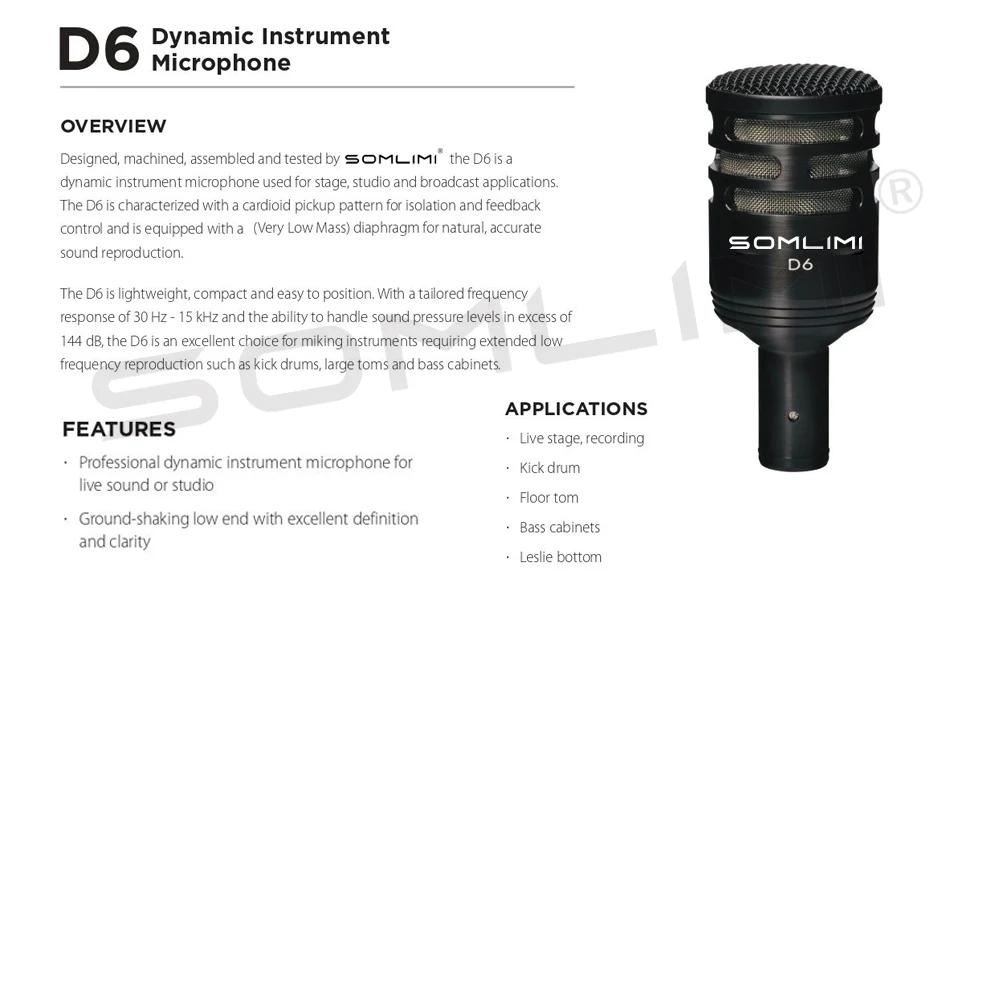 SOMLIMI D6 tambour Microphone Instrument coup de pied basse Microphone dynamique basse caisse claire