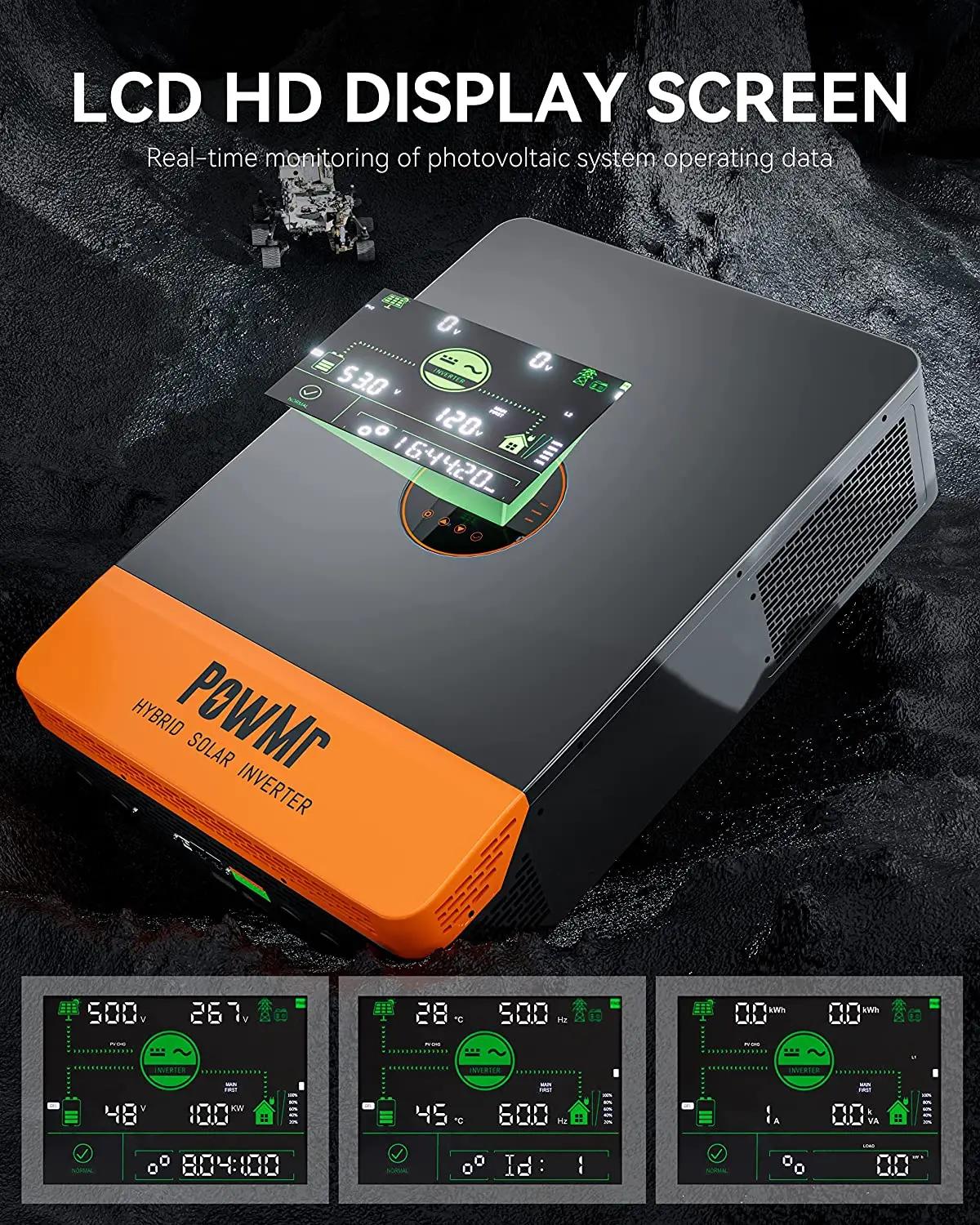 PowMr-Onduleur hybride à onde sinusoïdale pure, 10KW, 48V DC à 120V, 240V AC, phase fendue, intégré,