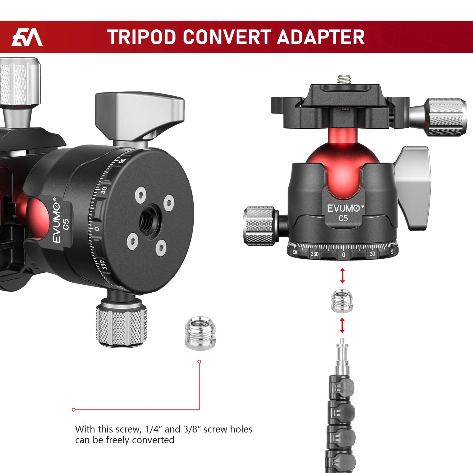 EVUMO C5 Tête sphérique professionnelle 38 mm Grande tête sphérique 360 ° Tête de trépied panorami
