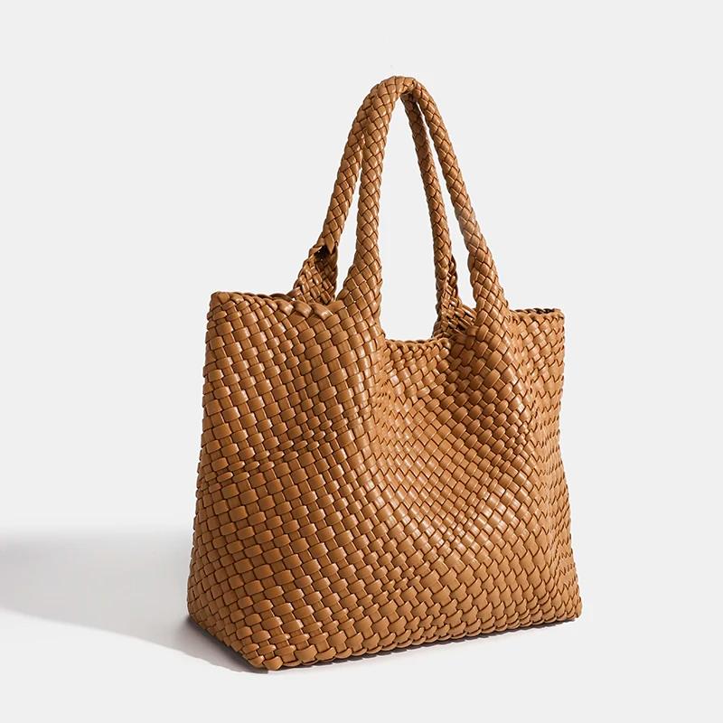 Sac à main rayé pour femmes, fourre-tout tissé élégant et décontracté, sac à bandoulière de luxe en