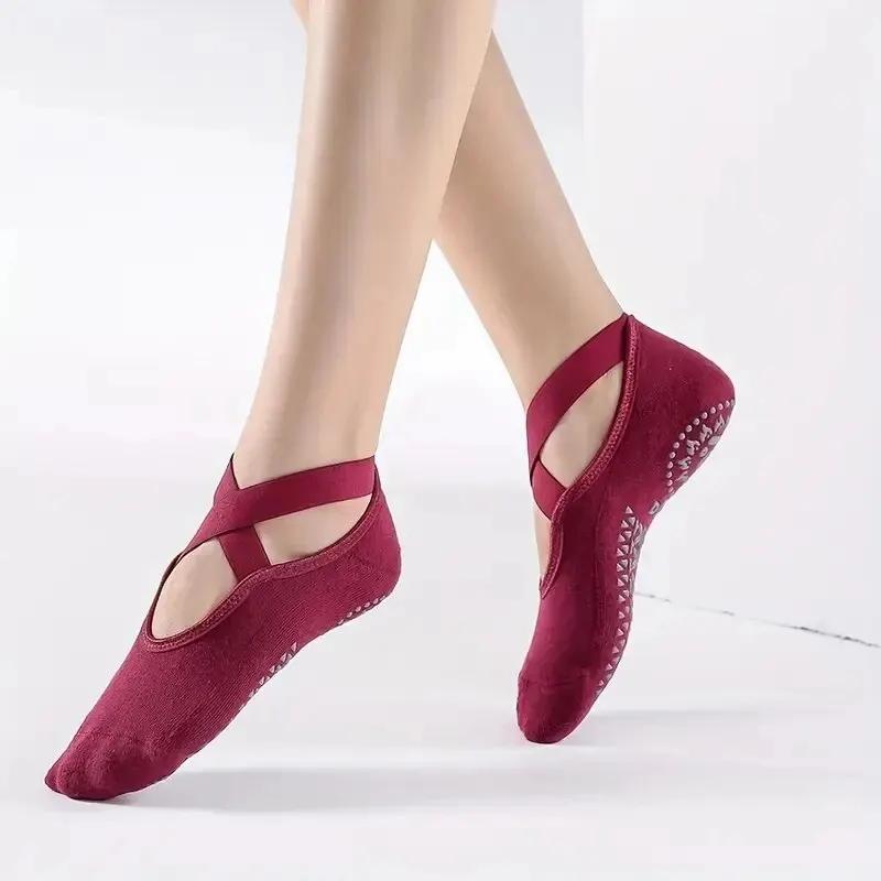 Chaussettes de Pilates coordonnantes avec bandage en coton pour femme, dos nu, yoga, fitness, ballet