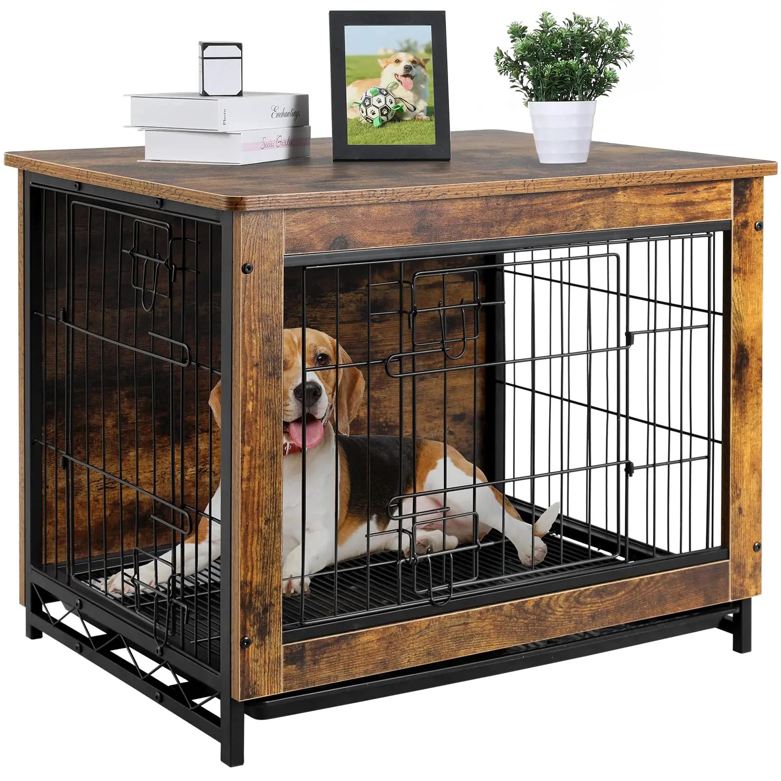 AOOU-Table d'appoint moderne en bois pour chien avec doubles portes, chenil pour chien, meubles de c