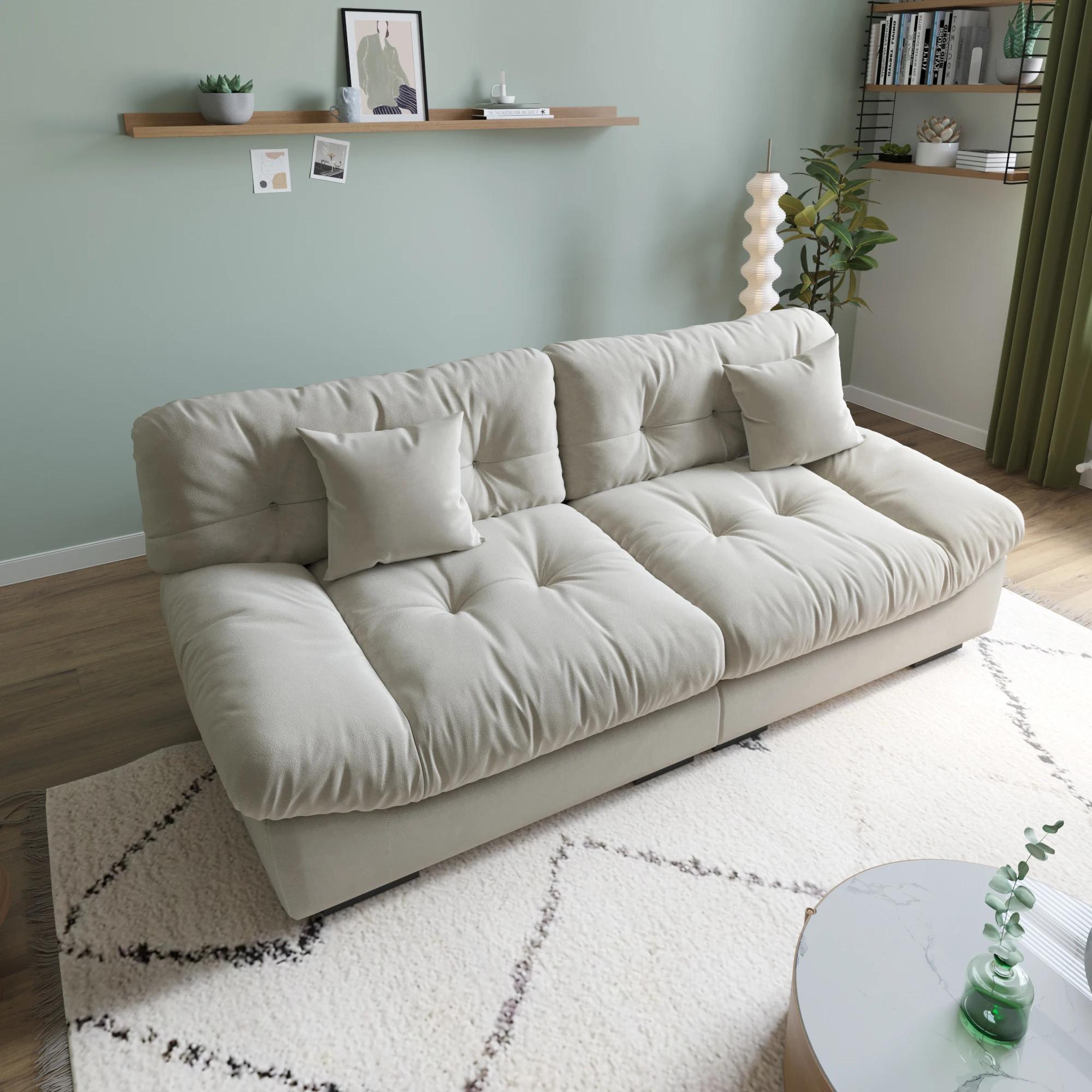 Canapé en tissu de velours sablé pour salon, canapé sectionnel moelleux, causeuse minimaliste modern