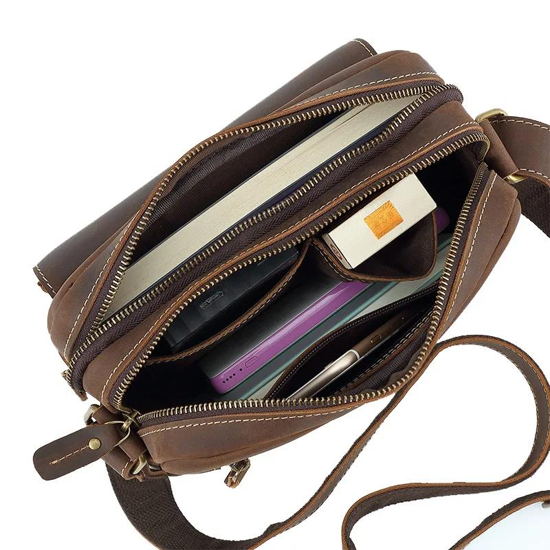 Sac messager vintage en cuir Crazy Horse – Cartable à bandoulière en cuir de vache de grain supérieu