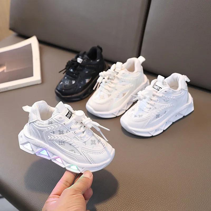 Chaussures en cuir pour bébés, chaussures lumineuses à la mode pour enfants, maille légère, pour pet