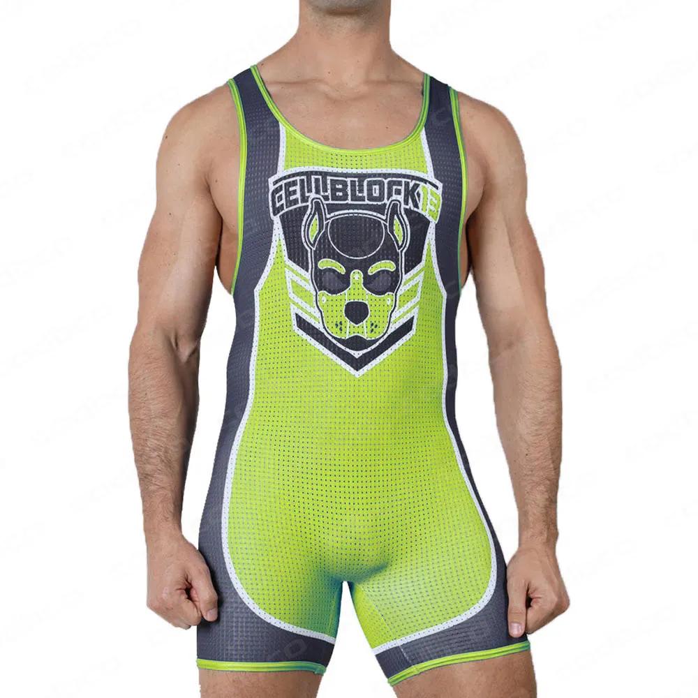 Costume de lutte singlet homme sans manches - Tenue powerlifting triathlon contrôle ventre