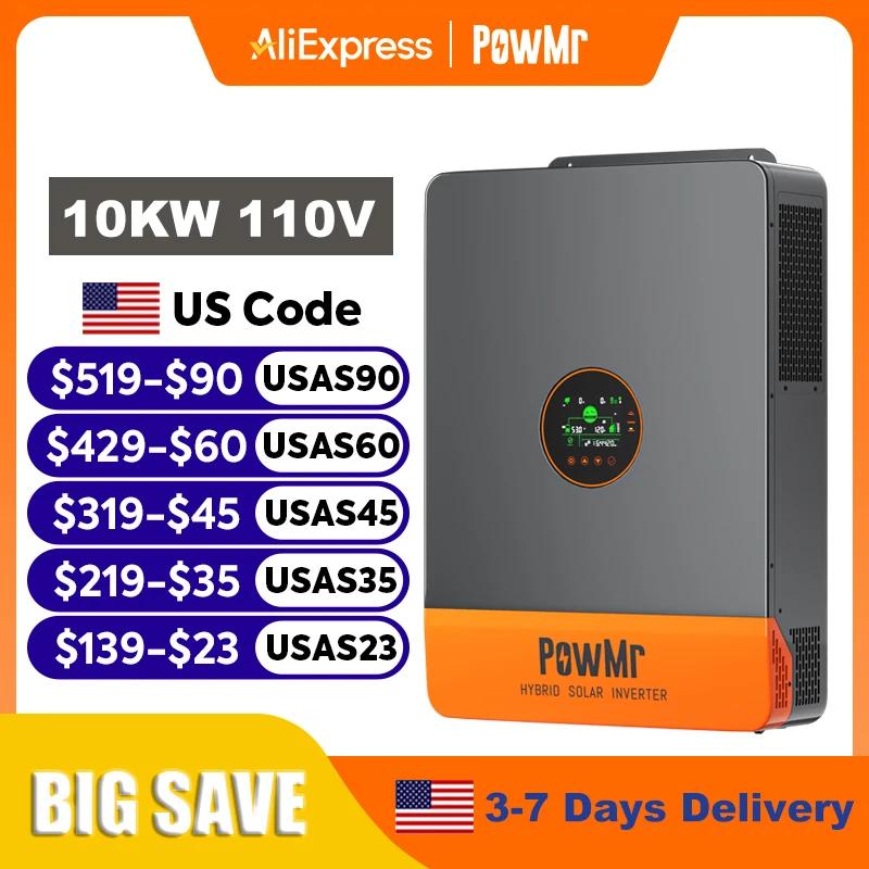 Convertisseur solaire hybride PowMr 10KW à phase fractionnée 48V 110V 220V, double MPPT, double sort