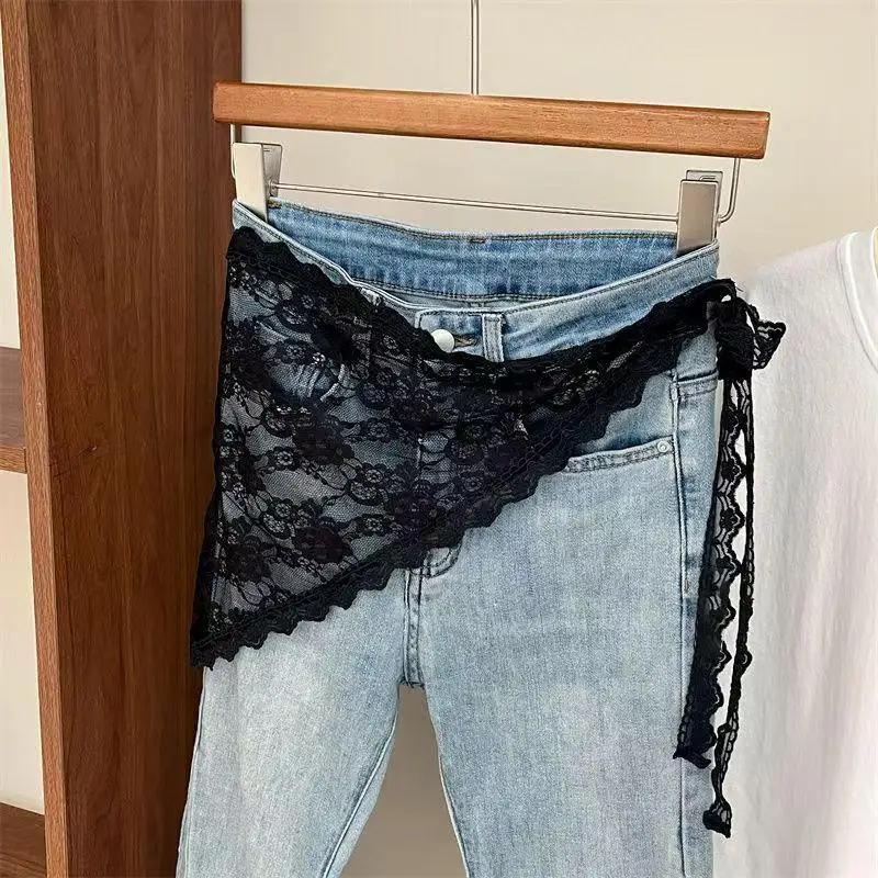 Y2K – demi-jupe empilée en dentelle pour femmes, jupe à bandes en Tulle, superposition, petit rideau