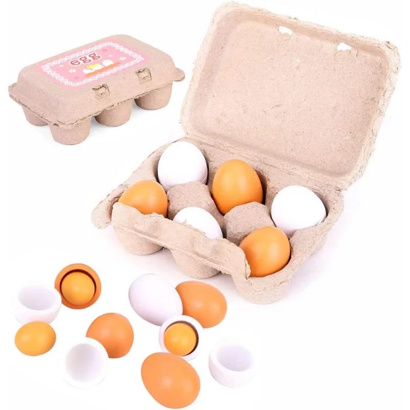 6 pièces oeufs en bois jouet oeuf cuisine jouets enfants jouer nourriture cuisine semblant jouer ens