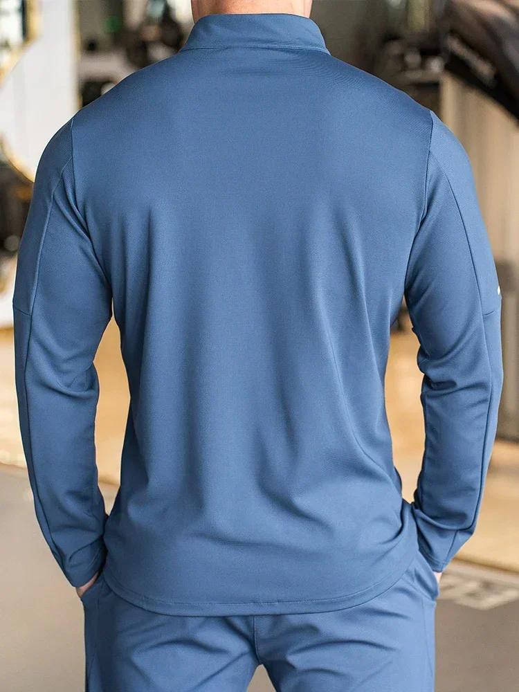 Sweat-shirt sport homme col montant manches longues - Veste fitness running jogging décontractée zip