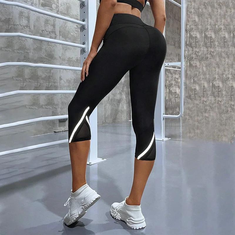 Pantalon de Yoga taille haute en maille, Leggings Capri pour femmes, contrôle du ventre, entraînemen