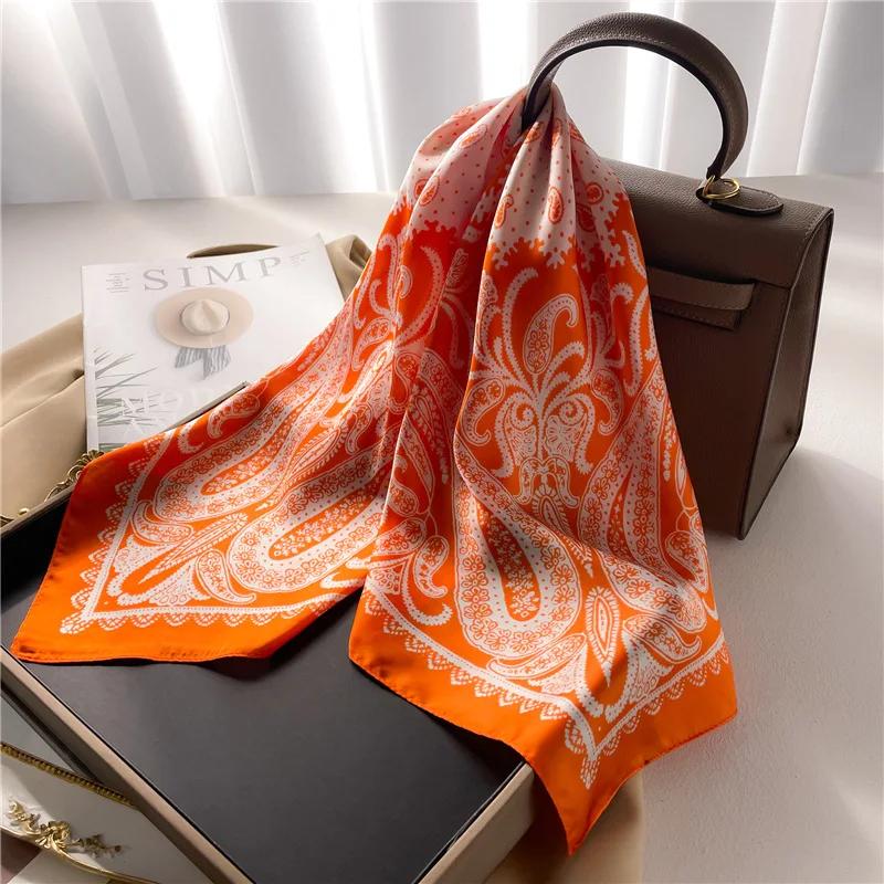 Foulard carré imprimé Paisley pour femmes, en Satin doux, semblable à de la soie, fin, Style Mature,