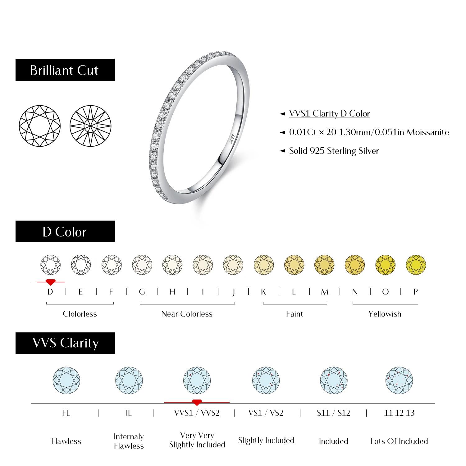 MODIAN Simple éternité Moissanite bague 925 en argent Sterling scintillant Simple mince anneaux de m