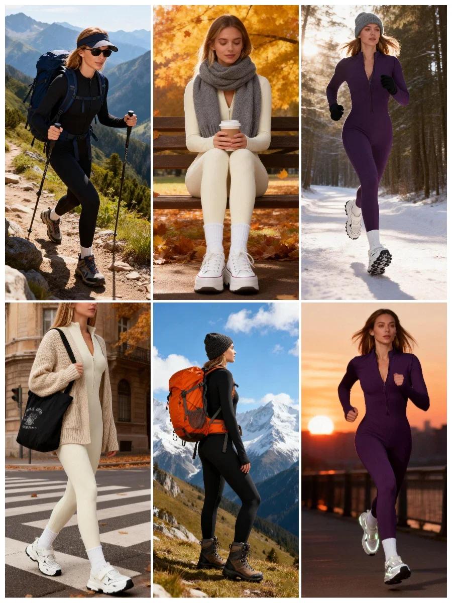 Combinaison de sport pour femme VITALINOVO, doublée polaire, à manches longues, zippée, pour yoga, c