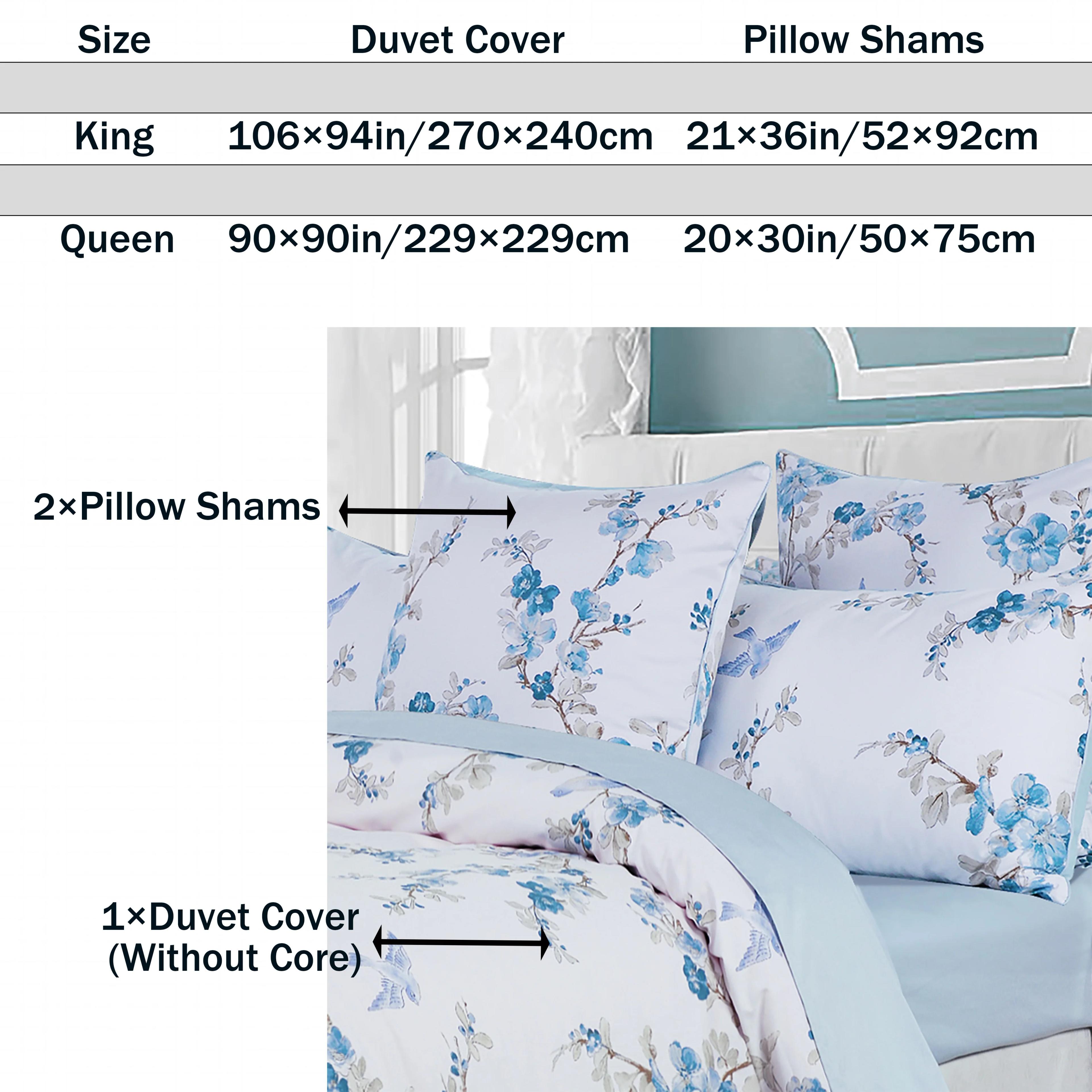 Ensemble de housse de couette 100% coton égyptien 600TC, 3 pièces, motif Floral aquarelle bleu, doux