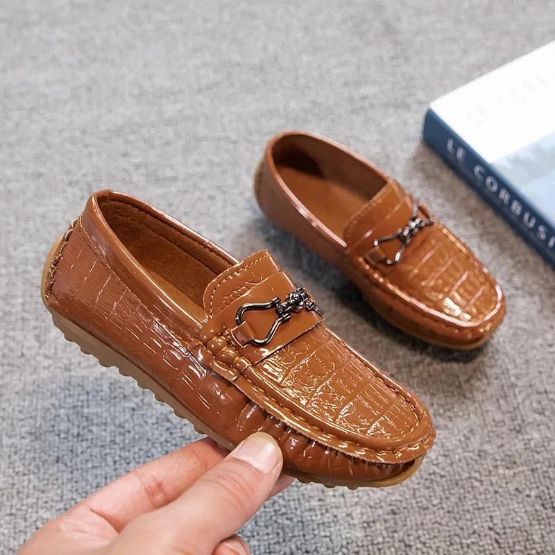 Chaussures en cuir à bout rond pour garçons, mocassins plats souples pour enfants, mocassins décontr