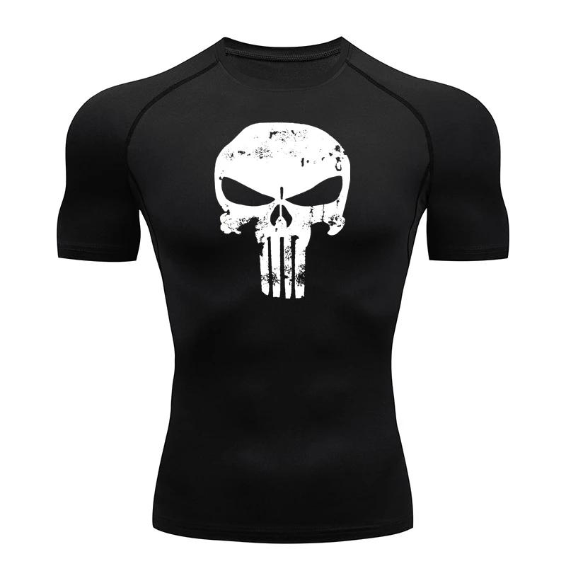 Chemise compression homme tête de mort - T-shirt sport séchage rapide anti-frottements pour running