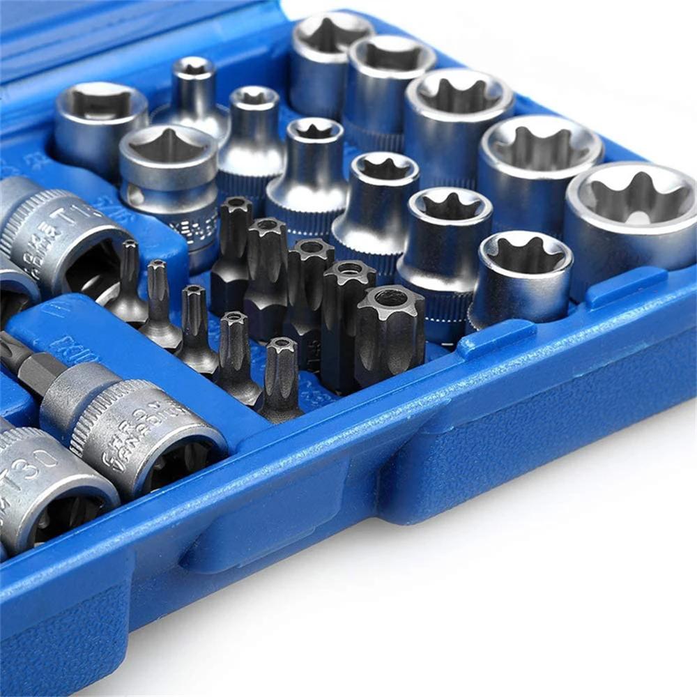 Jeu de douilles et d'embouts Torx Star de haute qualité, 34 pièces, mâles/femelles, embouts de sécur