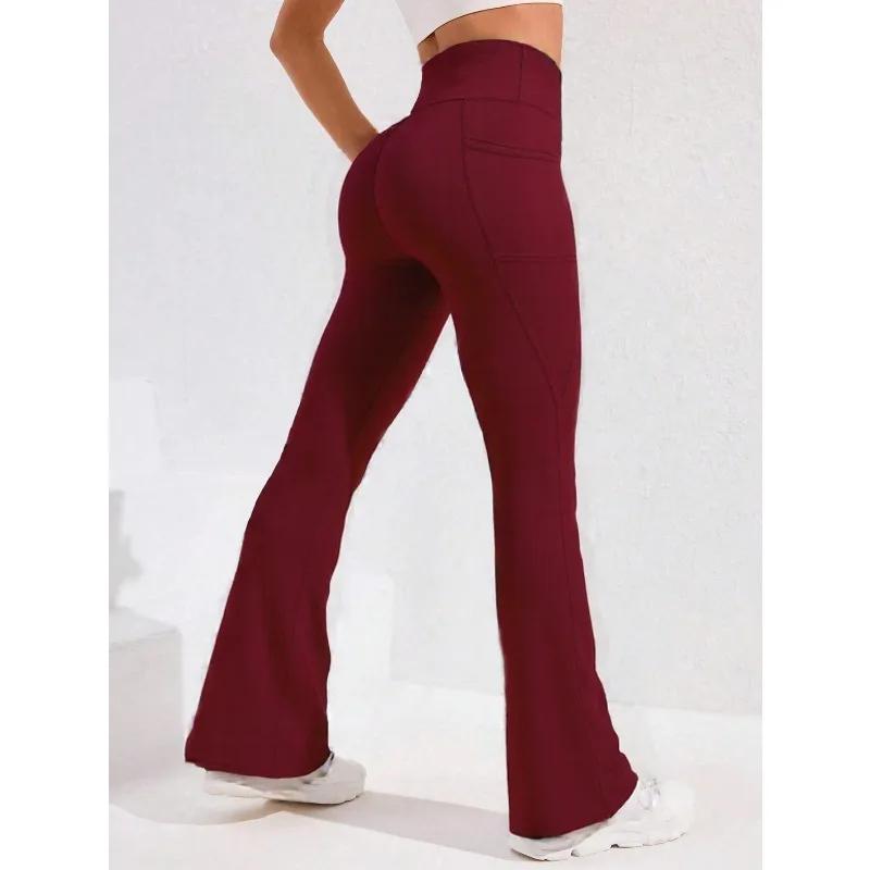  Pantalon de Yoga taille haute évasé pour femmes, avec poche, Push-Up, collants de course, jambes