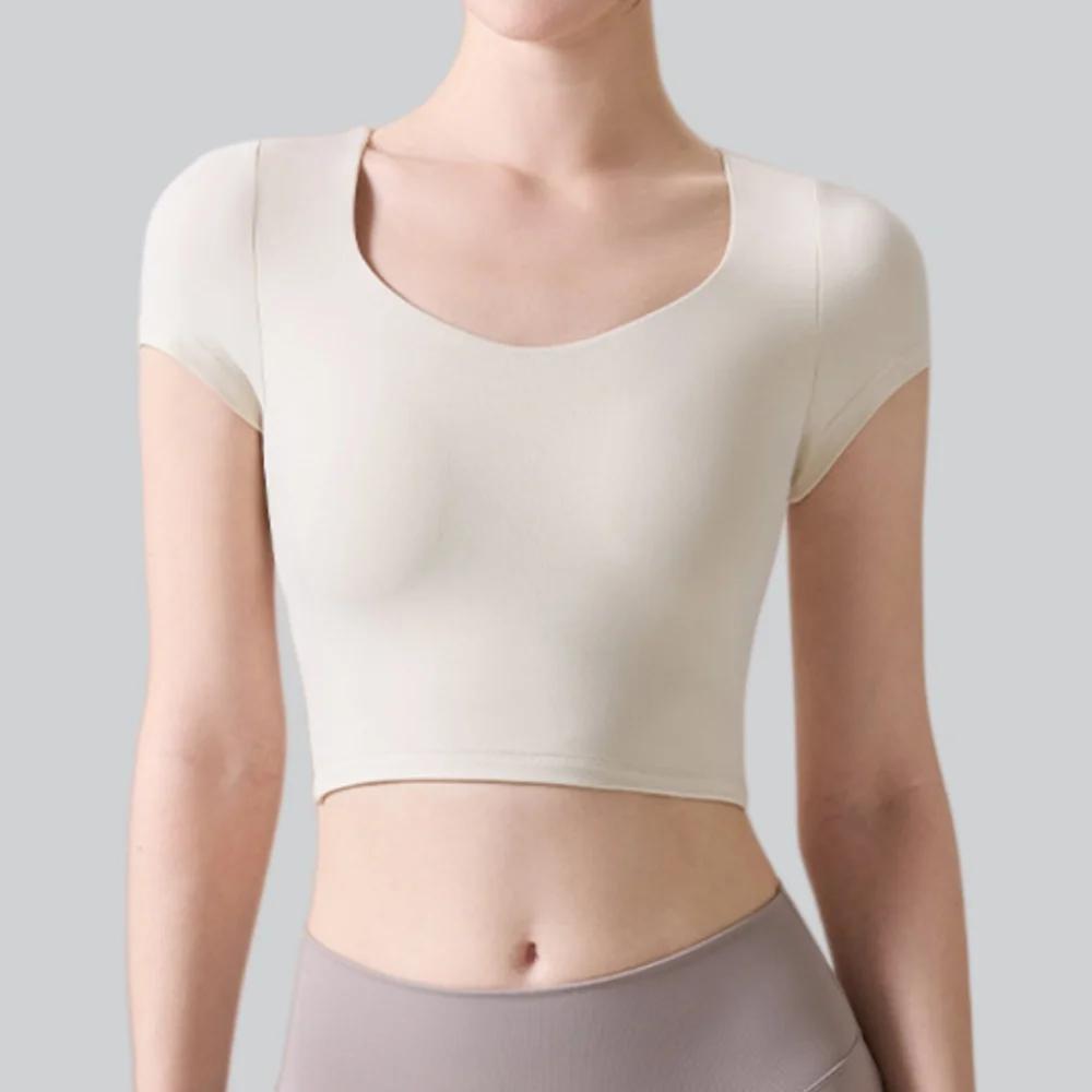 Haut de yoga pour femmes avec coussinets de poitrine, vêtements de fitness pour Pilates, t-shirt de