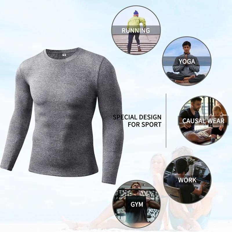 Hommes Compression course T-Shirt Fitness serré à manches longues Sport T-shirt formation Jogging ch
